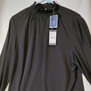 Elegant Black Smocked Neck Blouse